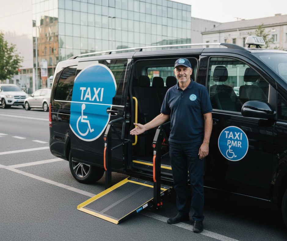 Taxi PMR avec rampe d'accès pour fauteuil roulant